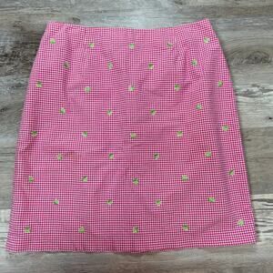Talbots Pink Gingham Cotton Pencil Skirt with Lime Embroidery Vintage Y2K